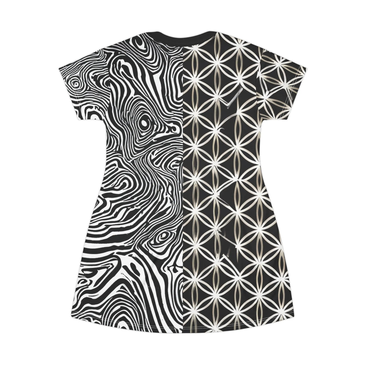 Op Art and Sacred Geometry Monochrome T-Shirt Dress