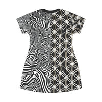 Thumbnail for Op Art and Sacred Geometry Monochrome T-Shirt Dress