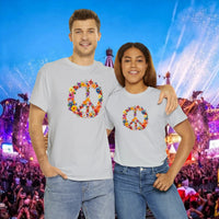 Thumbnail for Flower Power Peace Sign Heavy Cotton Tee - Retro 70s Inspired T-Shirt