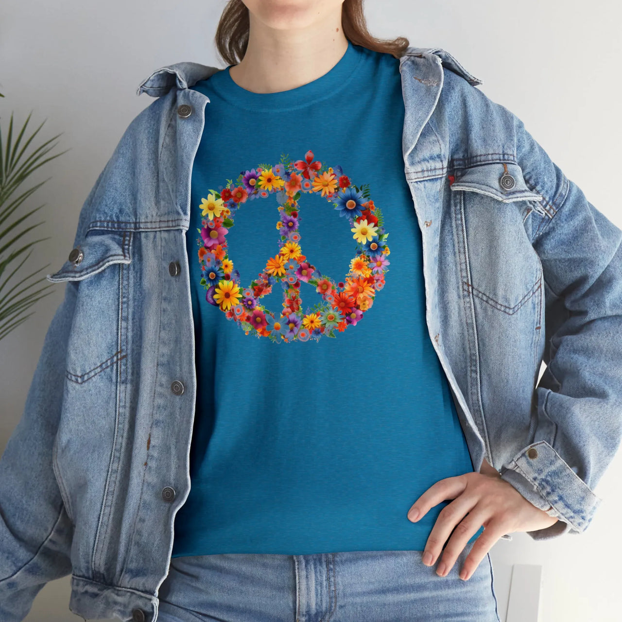 Flower Power Peace Sign Heavy Cotton Tee - Retro 70s Inspired T-Shirt