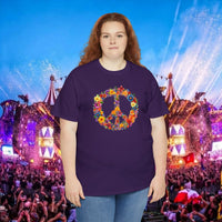 Thumbnail for Flower Power Peace Sign Heavy Cotton Tee - Retro 70s Inspired T-Shirt