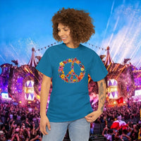 Thumbnail for Flower Power Peace Sign Heavy Cotton Tee - Retro 70s Inspired T-Shirt