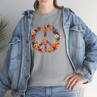 Thumbnail for Flower Power Peace Sign Heavy Cotton Tee - Retro 70s Inspired T-Shirt