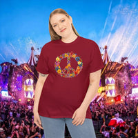 Thumbnail for Flower Power Peace Sign Heavy Cotton Tee - Retro 70s Inspired T-Shirt