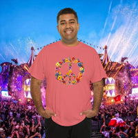 Thumbnail for Flower Power Peace Sign Heavy Cotton Tee - Retro 70s Inspired T-Shirt