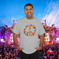 Thumbnail for Flower Power Peace Sign Heavy Cotton Tee - Retro 70s Inspired T-Shirt