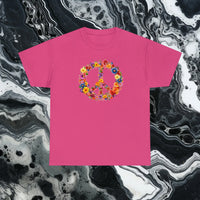 Thumbnail for Flower Power Peace Sign Heavy Cotton Tee - Retro 70s Inspired T-Shirt