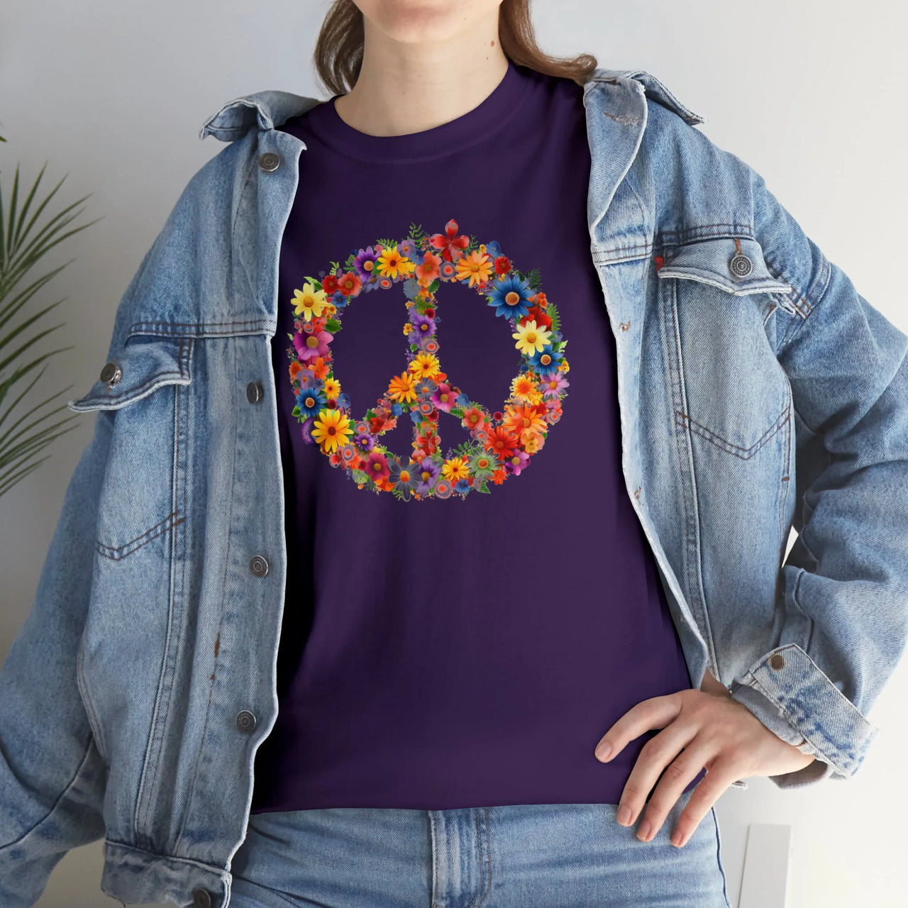 Flower Power Peace Sign Heavy Cotton Tee - Retro 70s Inspired T-Shirt