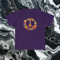 Thumbnail for Flower Power Peace Sign Heavy Cotton Tee - Retro 70s Inspired T-Shirt