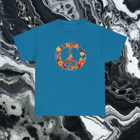 Thumbnail for Flower Power Peace Sign Heavy Cotton Tee - Retro 70s Inspired T-Shirt