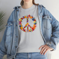 Thumbnail for Flower Power Peace Sign Heavy Cotton Tee - Retro 70s Inspired T-Shirt