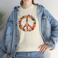 Thumbnail for Flower Power Peace Sign Heavy Cotton Tee - Retro 70s Inspired T-Shirt