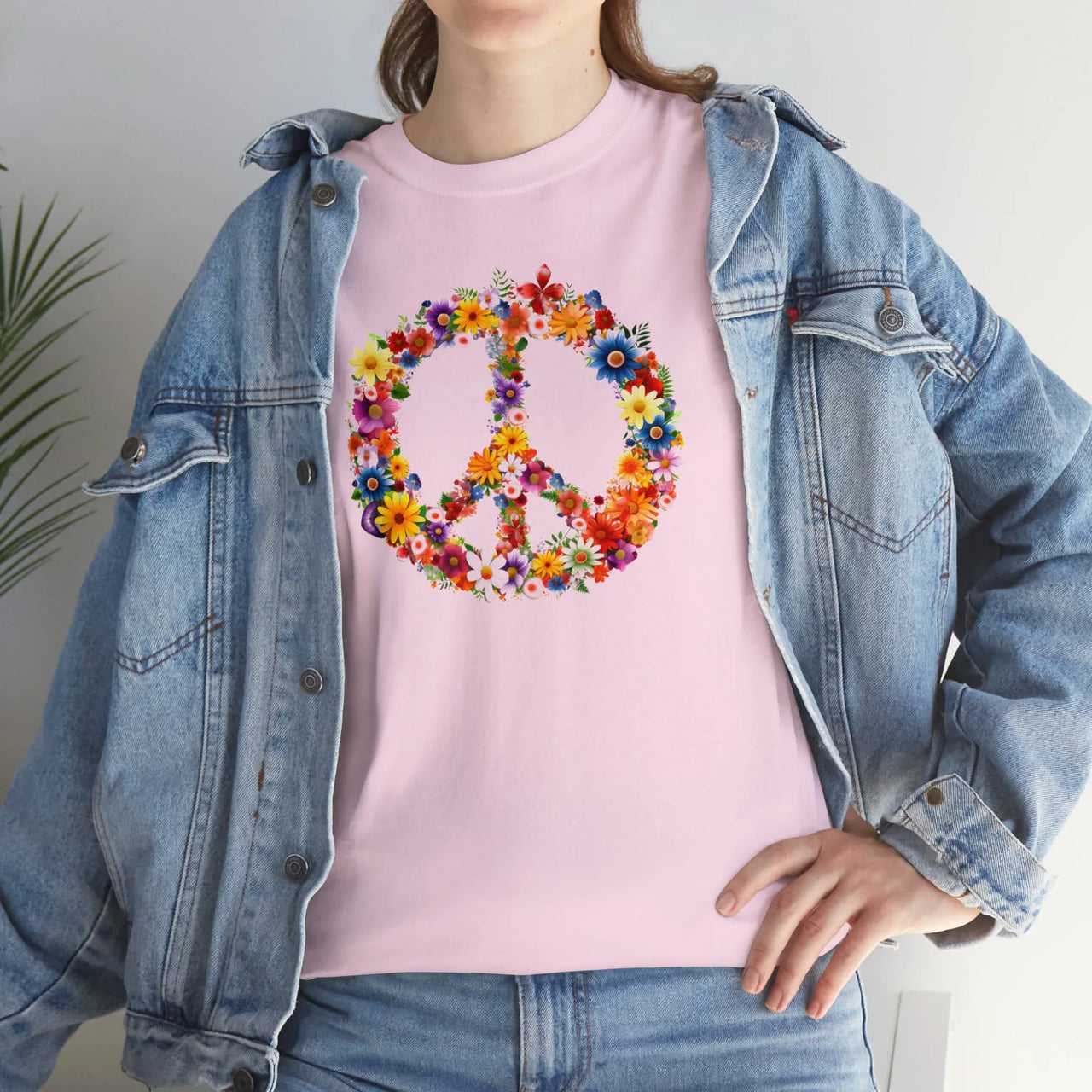 Flower Power Peace Sign Heavy Cotton Tee - Retro 70s Inspired T-Shirt