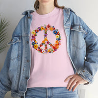 Thumbnail for Flower Power Peace Sign Heavy Cotton Tee - Retro 70s Inspired T-Shirt