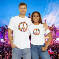 Thumbnail for Flower Power Peace Sign Heavy Cotton Tee - Retro 70s Inspired T-Shirt