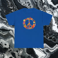 Thumbnail for Flower Power Peace Sign Heavy Cotton Tee - Retro 70s Inspired T-Shirt