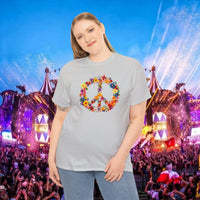 Thumbnail for Flower Power Peace Sign Heavy Cotton Tee - Retro 70s Inspired T-Shirt