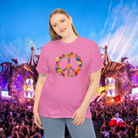 Thumbnail for Flower Power Peace Sign Heavy Cotton Tee - Retro 70s Inspired T-Shirt