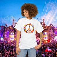 Thumbnail for Flower Power Peace Sign Heavy Cotton Tee - Retro 70s Inspired T-Shirt