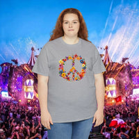 Thumbnail for Flower Power Peace Sign Heavy Cotton Tee - Retro 70s Inspired T-Shirt