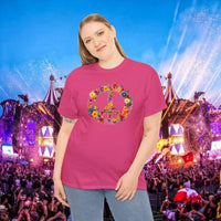 Thumbnail for Flower Power Peace Sign Heavy Cotton Tee - Retro 70s Inspired T-Shirt