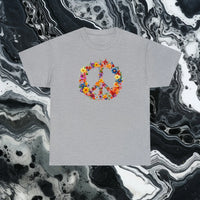Thumbnail for Flower Power Peace Sign Heavy Cotton Tee - Retro 70s Inspired T-Shirt