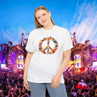 Thumbnail for Flower Power Peace Sign Heavy Cotton Tee - Retro 70s Inspired T-Shirt