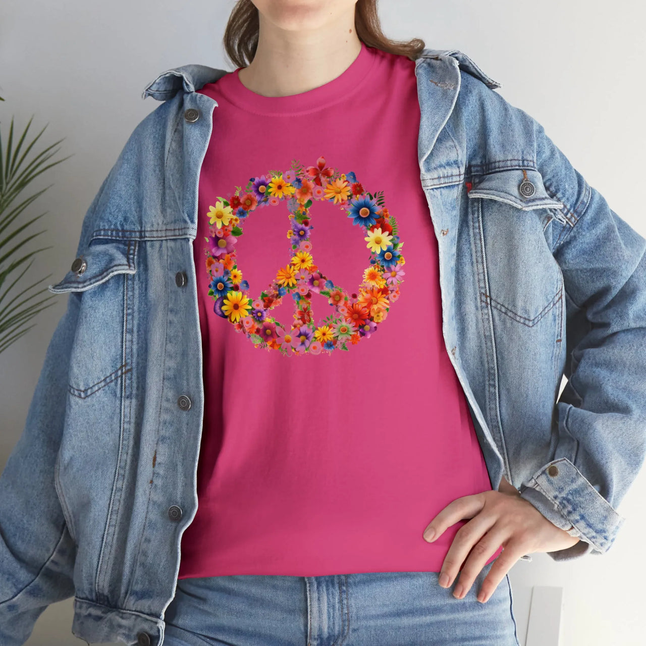 Flower Power Peace Sign Heavy Cotton Tee - Retro 70s Inspired T-Shirt