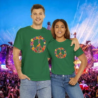 Thumbnail for Flower Power Peace Sign Heavy Cotton Tee - Retro 70s Inspired T-Shirt