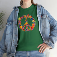 Thumbnail for Flower Power Peace Sign Heavy Cotton Tee - Retro 70s Inspired T-Shirt