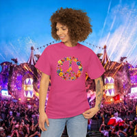 Thumbnail for Flower Power Peace Sign Heavy Cotton Tee - Retro 70s Inspired T-Shirt