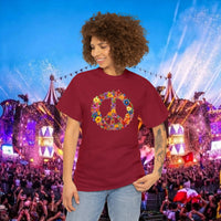 Thumbnail for Flower Power Peace Sign Heavy Cotton Tee - Retro 70s Inspired T-Shirt