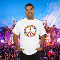 Thumbnail for Flower Power Peace Sign Heavy Cotton Tee - Retro 70s Inspired T-Shirt