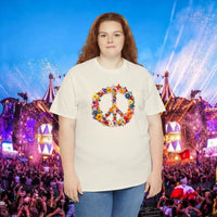 Thumbnail for Flower Power Peace Sign Heavy Cotton Tee - Retro 70s Inspired T-Shirt