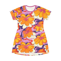 Thumbnail for 60s Retro California Poppy T-Shirt Dress - Nostalgic Floral Charm - GroovyGallery