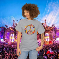 Thumbnail for Flower Power Peace Sign Heavy Cotton Tee - Retro 70s Inspired T-Shirt