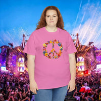 Thumbnail for Flower Power Peace Sign Heavy Cotton Tee - Retro 70s Inspired T-Shirt