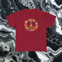 Thumbnail for Flower Power Peace Sign Heavy Cotton Tee - Retro 70s Inspired T-Shirt