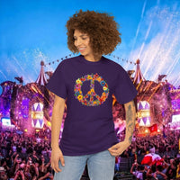 Thumbnail for Flower Power Peace Sign Heavy Cotton Tee - Retro 70s Inspired T-Shirt