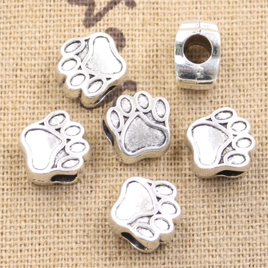 For Kandi Enthusiasts - 10pcs Antique Silver Dog Bear Paw Charms