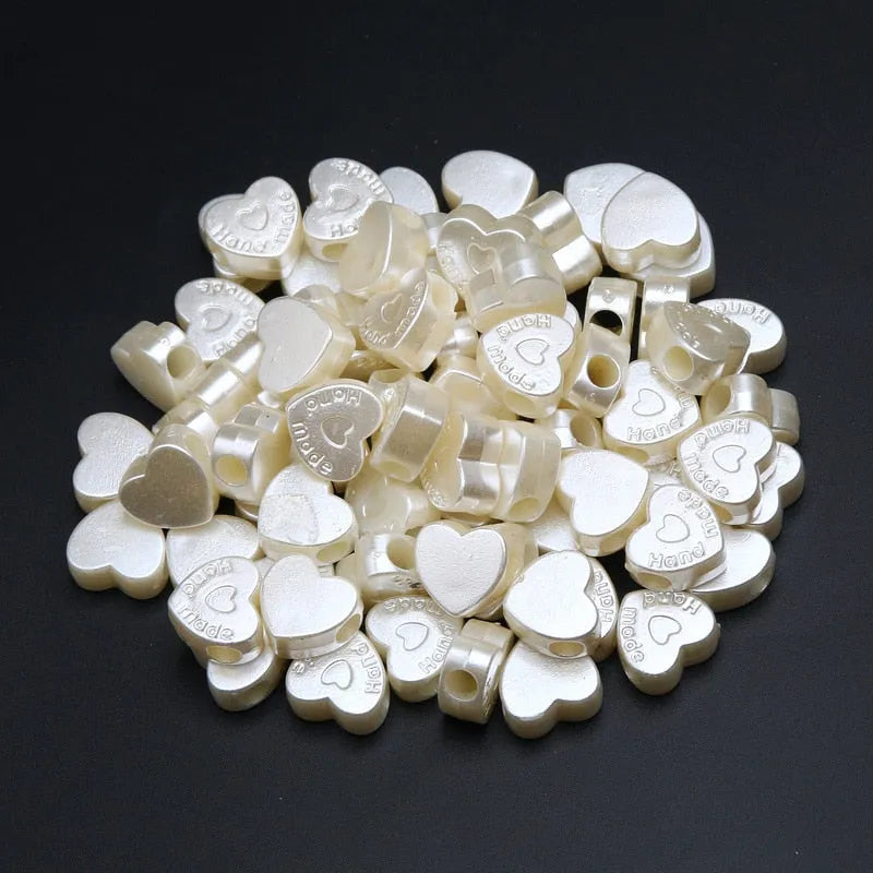 50pcs Love Heart Beads Imitation Pearls Acrylic Beads For Kandi Making Loose Spacer Beads DIY Kandi Bracelets