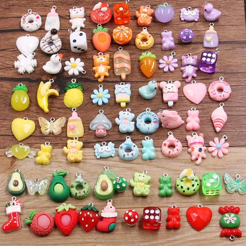 10Pcs 8 Color Mix Fruit Animals Flowers Sieve Resin Kandi Charms Diy Kandi Bracelets