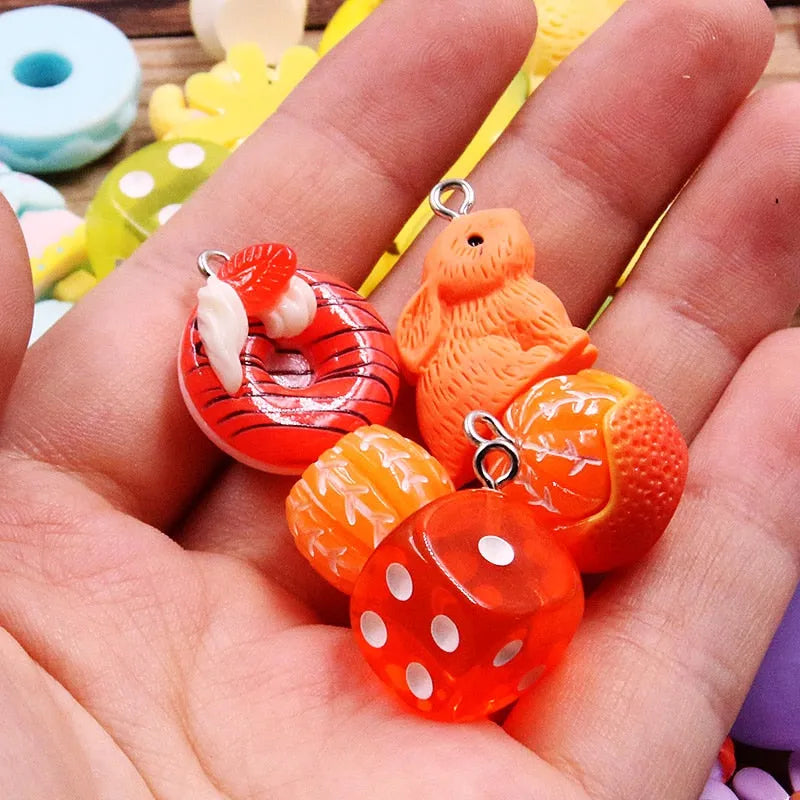 10Pcs 8 Color Mix Fruit Animals Flowers Sieve Resin Kandi Charms Diy Kandi Bracelets