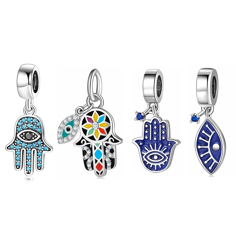 925 Sterling Silver Hand of Fatima pendants Patron saint charms beads Fits Original Designer Charms Bracelet Jewelry making