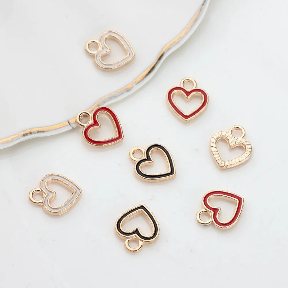 50pcs/lot  Zinc Alloy Charms Enamel Mini Sweet Heart Hollow Charms For DIY Kandi Bracelets
