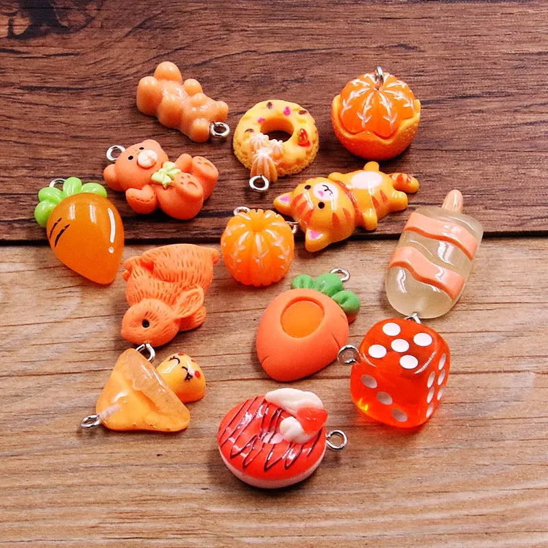 10Pcs 8 Color Mix Fruit Animals Flowers Sieve Resin Kandi Charms Diy Kandi Bracelets