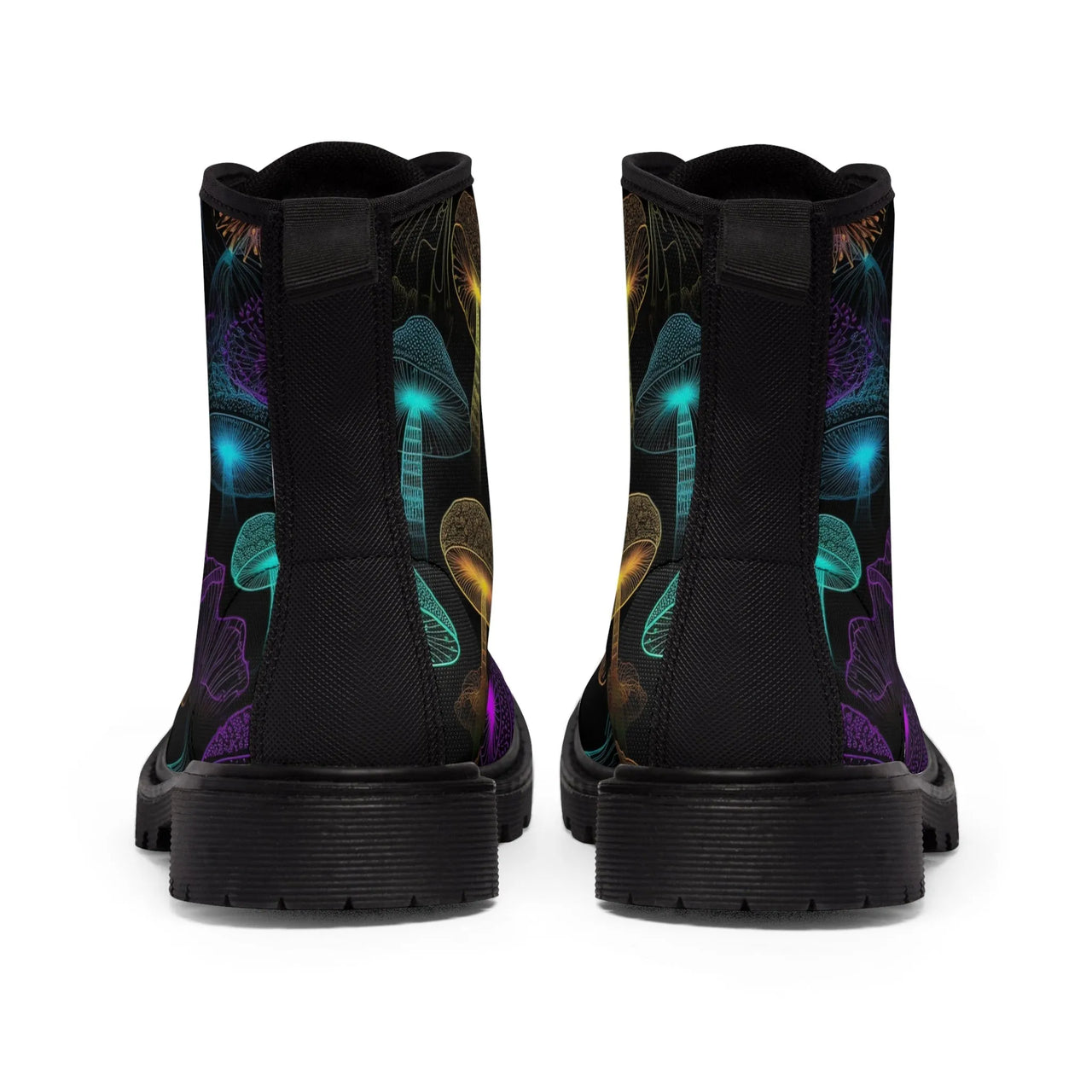 Alberto Sartoris Inspired Neon Mushroom Rave Women's Canvas Boots - Embrace Psychedelic Vibes with Alberto Sartoris Touch" - GroovyGallery