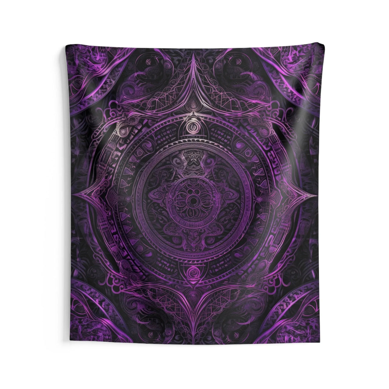 Camping Festival Mystic Symphony Tapestry in the Celestial Art Style with Symmetrical Deep Purple Design - GroovyGallery