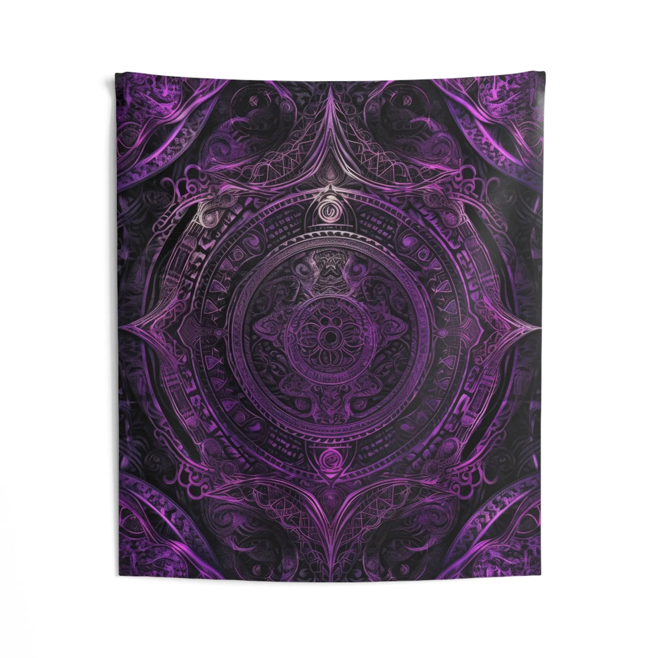 Camping Festival Mystic Symphony Tapestry in the Celestial Art Style with Symmetrical Deep Purple Design - GroovyGallery