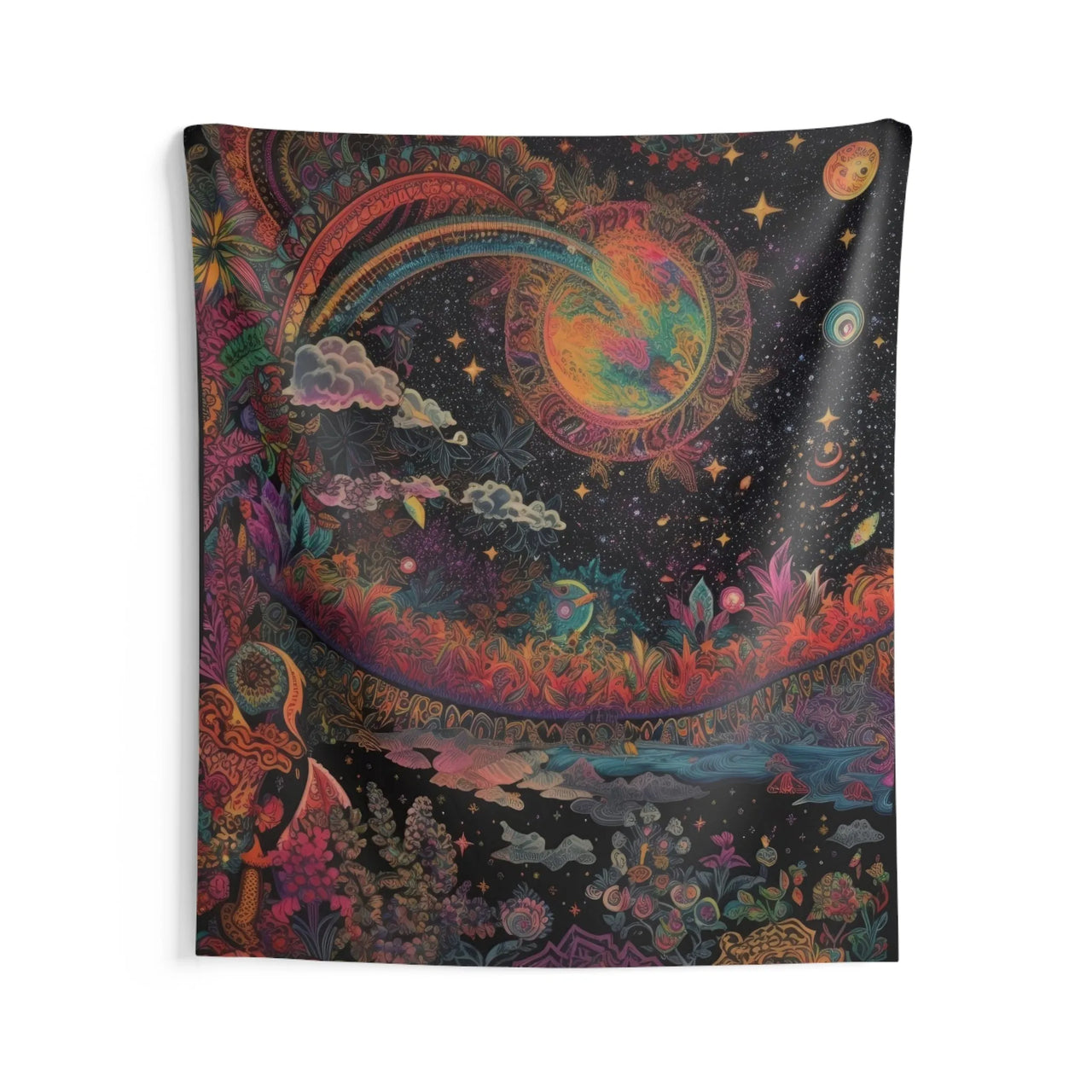 Camping Festival Rainbow Paisley Tapestry in the Crystalcore Art Style. - GroovyGallery